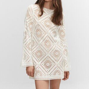 H&M White Crochet Flared Sleeve Open work Dress Size S - on TREND!